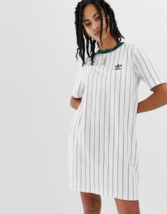 Белое чайное платье с зелеными полосками adidas Originals - Зеленый