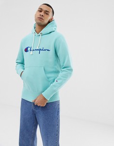 Голубой худи с большим логотипом Champion - Синий