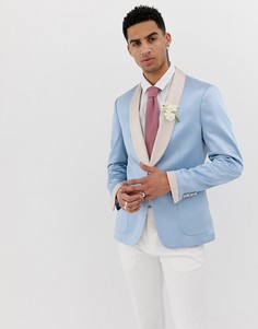 Синий приталенный блейзер с атласными лацканами ASOS DESIGN wedding - Синий