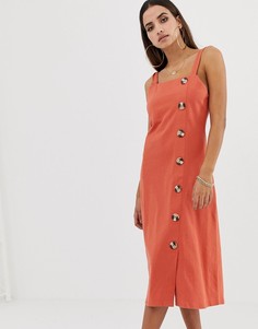 Платье-сарафан миди с крупными пуговицами ASOS DESIGN - Оранжевый