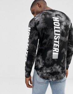 Черный лонгслив с принтом тай-дай и логотипом Hollister - Черный