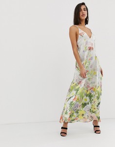 Атласное платье-трапеция макси с цветочным принтом ASOS DESIGN - Мульти