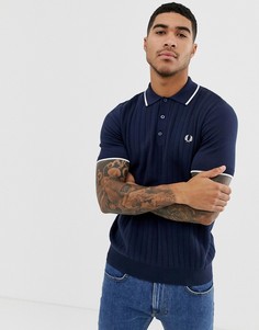 Темно-синее трикотажное поло с контрастной отделкой Fred Perry - Темно-синий