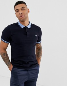 Темно-синее поло с контрастным воротником в рубчик Fred Perry - Темно-синий