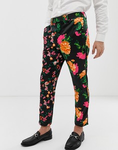 Черные брюки скинни с цветочным принтом и вставками ASOS DESIGN - Черный