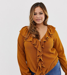 Фактурный топ на пуговицах с оборками ASOS DESIGN Curve - Желтый
