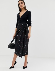 Юбка миди в горошек с завязкой на талии Fashion Union - Мульти