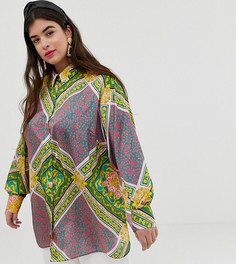 Свободная атласная рубашка с платочным принтом ASOS DESIGN Curve - Мульти