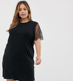 Платье-футболка с кружевными рукавами ASOS DESIGN - Черный