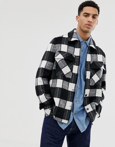 Куртка в черно-белую клетку с добавлением шерсти ASOS DESIGN - Черный