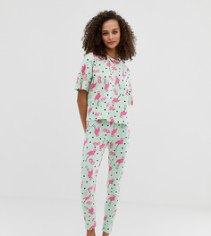 Пижамный комплект с леггинсами с принтом фламинго ASOS DESIGN - Зеленый