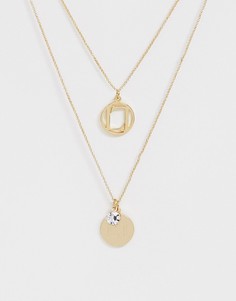 Золотистое многорядное ожерелье-цепочка с логотипом Lipsy - Золотой