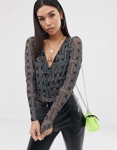 Боди с длинными рукавами и геометрическим принтом ASOS DESIGN - Мульти