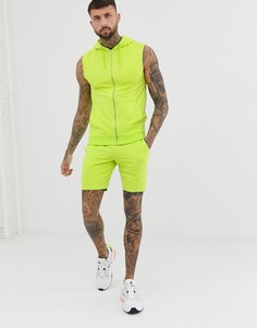Ярко-зеленый спортивный костюм с худи на молнии без рукавов и облегающими шортами ASOS DESIGN - Зеленый