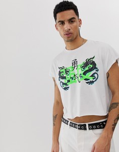 Укороченная oversize-футболка без рукавов с принтом дракона ASOS DESIGN - Белый