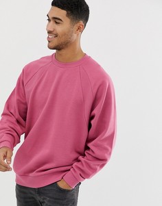 Розовый oversize-свитшот с отделкой в рубчик ASOS DESIGN - Розовый