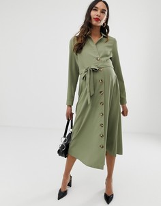 Платье-рубашка миди с пуговицами ASOS DESIGN Maternity - Зеленый