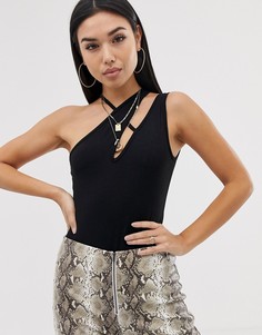 Боди на одно плечо с асимметричной лямкой через шею ASOS DESIGN - Черный