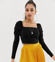 Топ с квадратным вырезом и пышными рукавами ASOS DESIGN Petite - Черный