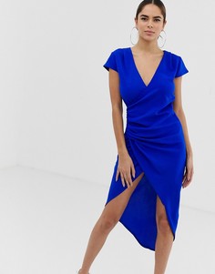 Платье миди с короткими рукавами и запахом AX Paris - Синий