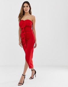Платье миди с оборкой AX Paris - Красный