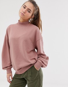 Розовый трикотажный топ с высоким воротом Bershka - Розовый