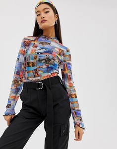 Сетчатый кроп-топ в стиле ретро с принтом New Girl Order - Мульти