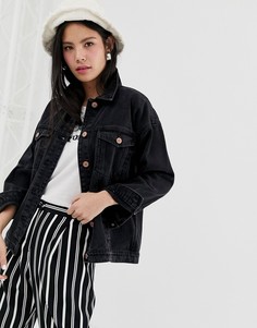 Черная джинсовая oversize-куртка из органического хлопка Monki - Черный