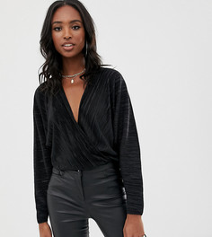 Плиссированный топ с запахом и рукавам летучая мышь ASOS DESIGN Tall - Черный