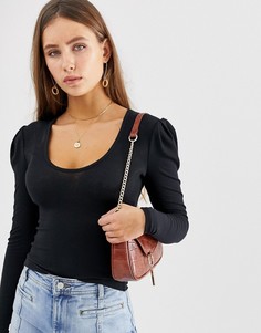 Трикотажный топ с длинными рукавами Free People hey lady - Черный