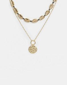 Золотистое ожерелье в два ряда с ракушками River Island - Золотой