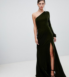 Бархатное платье макси на одно плечо в стиле 70-х ASOS DESIGN Tall - Зеленый