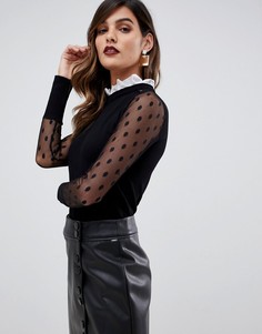 Черный джемпер 2 в 1 с сетчатыми рукавами Morgan - Черный