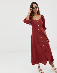 Платье на пуговицах с пышными рукавами ASOS DESIGN - Красный