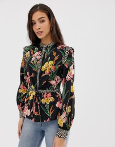 Блузка с завязкой спереди и цветочным принтом Vila - Черный