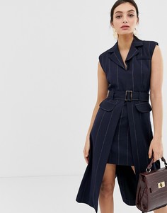 Приталенное платье в тонкую полоску с ремнем River Island - Мульти