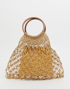 Плетеная сумка с деревянными ручками South Beach - Бежевый