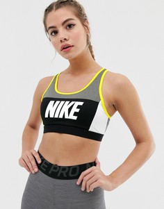 Бюстгальтер в стиле колор блок серого и желтого цвета Nike Training - Мульти