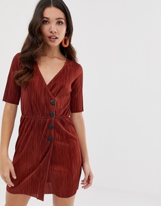 Плиссированное платье на пуговицах ASOS DESIGN - Красный
