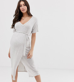 Платье-футболка миди с запахом и поясом ASOS DESIGN Maternity - Бежевый