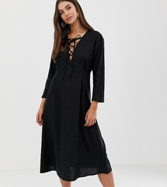Льняное платье миди со шнуровкой ASOS DESIGN Tall - Черный