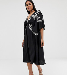 Платье миди с рукавами-кимоно и вышивкой эксклюзивно для ASOS DESIGN Curve - Черный