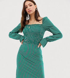 Платье в тонкую полоску с пышными рукавами Glamorous Tall - Зеленый