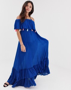 Пляжное платье с открытыми плечами и принтом тай-дай Anmol - Синий