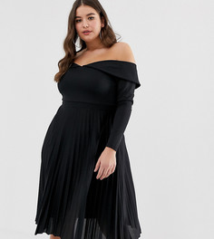Платье мини с открытыми плечами и плиссировкой ASOS DESIGN curve - Черный