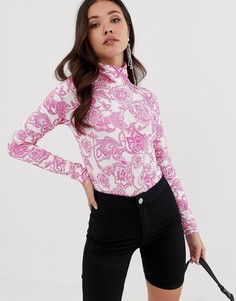 Боди с длинными рукавами и ярким принтом пейсли ASOS DESIGN - Белый