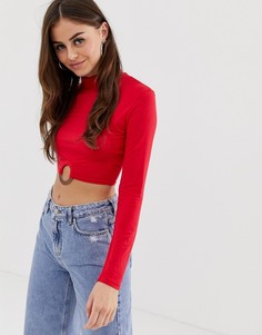 Красный топ с высоким воротом и кольцом PrettyLittleThing - Красный