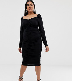 Платье миди с присборенной отделкой ASOS DESIGN Curve - Черный