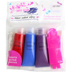 RU Набор красок для волос со спонжем Lucky, красный, синий и сиреневый