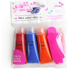 RU Набор красок для волос со спонжем Lucky, красный, синий и оранжевый